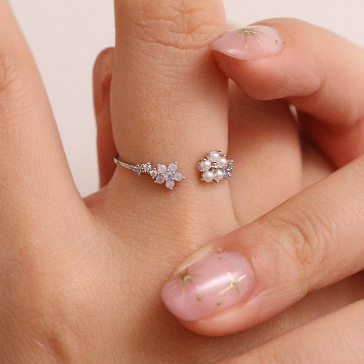 Moonstone & Pearl Flower Adjustable Ring-2