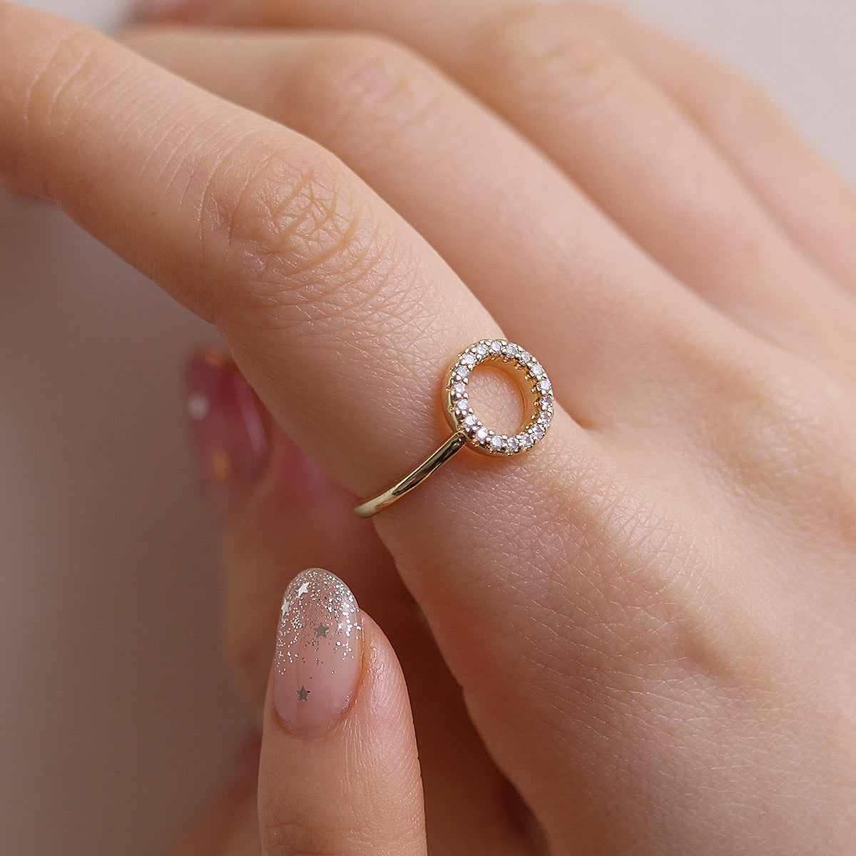 Adjustable Circle Sparkle Ring-1