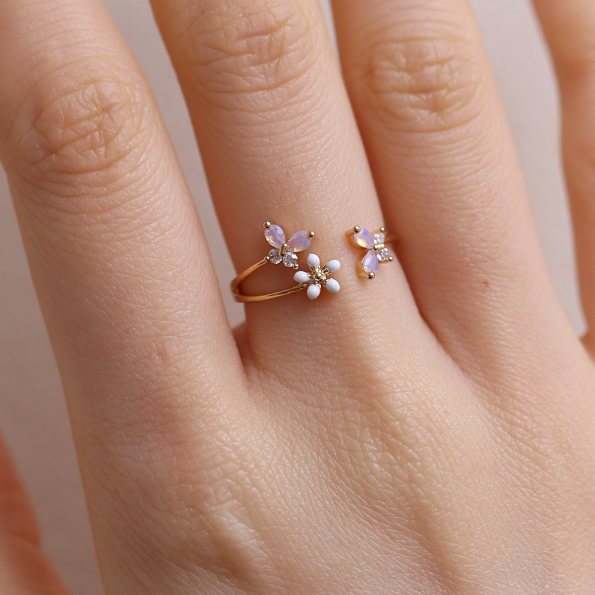 White Petal Butterfly Ring-1