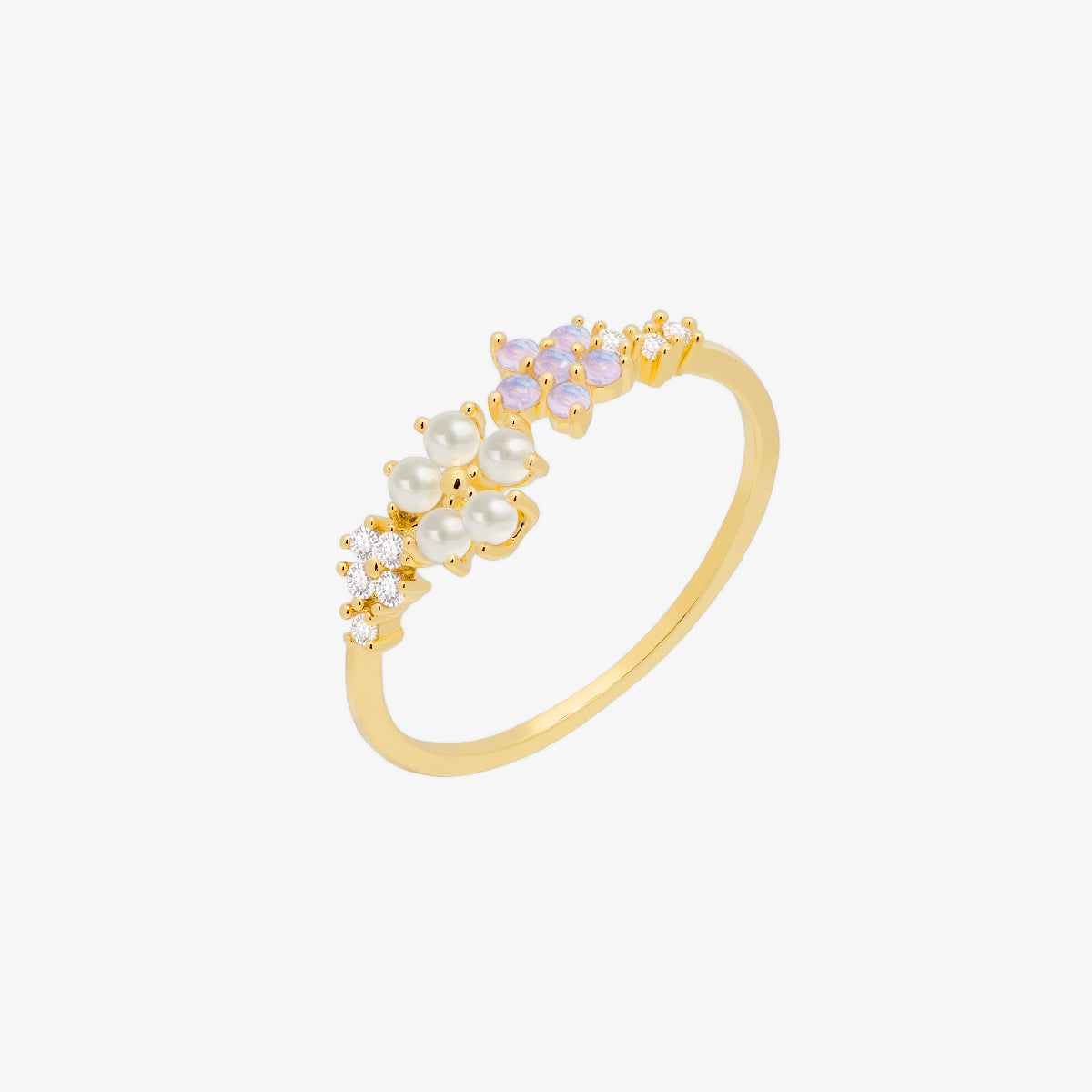 Moonstone & Pearl Flower Adjustable Ring-0