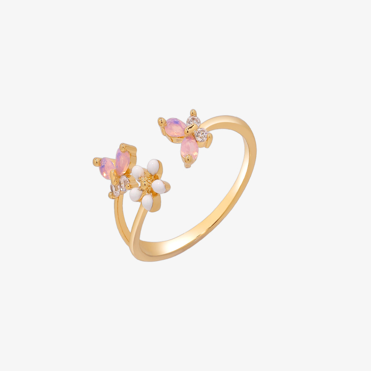 White Petal Butterfly Ring-0